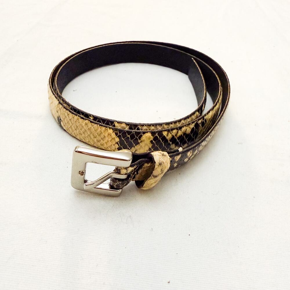 Club Monaco Snakeskin Patterned Leather Belt Silver Buckle SIze S/M